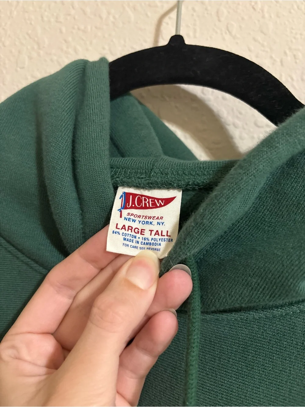 J. Crew Tall Heritage 14 oz. Fleece Hoodie in Green